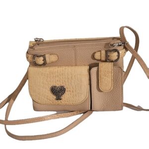 Vintage Brighton Ivory Embossed Croc Pebble Leather Organizer Crossbody Wallet